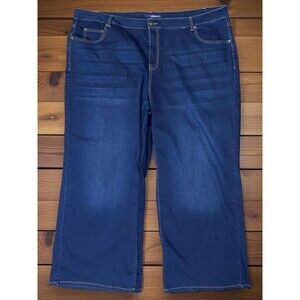 Denim 24/7 Women’s Plus Wide Leg Jeans 28W Super Soft 5-Pocket Stretch Dark Wash